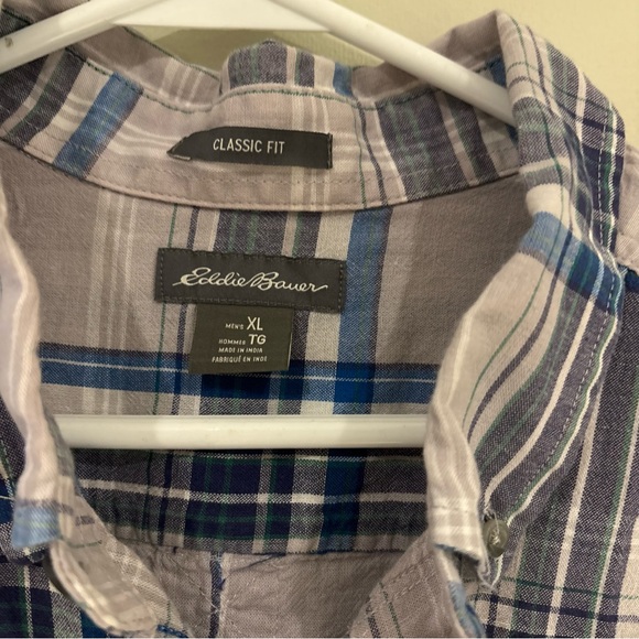 Eddie Bauer Short Sleeve Plaid Button-Down Shirt - Blue & Gray - Picture 3 of 8